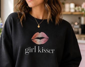 Girl Kisser Sweatshirt, Sapphic Kiss Graphic, WLW Pride Crewneck