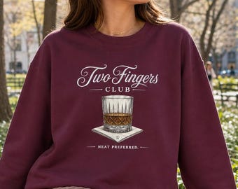 Two Fingers Club Sweatshirt, Sapphic Whiskey Lover Gift, WLW Bar Graphic Crewneck