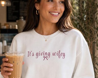 Newlywed Wife Sweatshirt, Bridal Honeymoon Gift, Coquette Bow Detail Crewneck