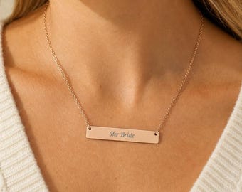 Personalized Bar Necklace, Custom Engraved Name Necklace, Minimalist Stainless Steel Jewelry, Gold or Rose Gold Gift for Her