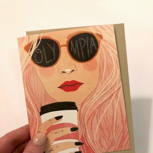 SALE Olympia Hipster (pink) | Folded A2 Card with recycled envelope