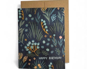 Happy Birthday Blue Floral Greeting Card