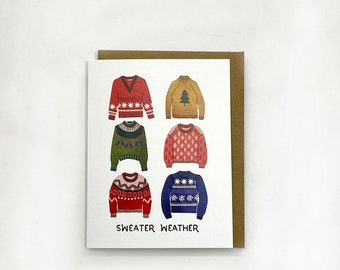 Sweater Weather - A2 Greeting Card with Envelope | holiday, christmas, deer, woodland