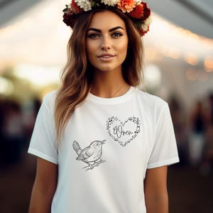 Fågel T-shirt Natur Fågelsång Sjungande Musiknoter Hjärta Unisex Bomull Kortärmad T-shirt