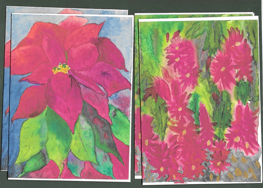 Large Christian Watercolor Art Christmas Flowers Card Set of 8 Etsy
