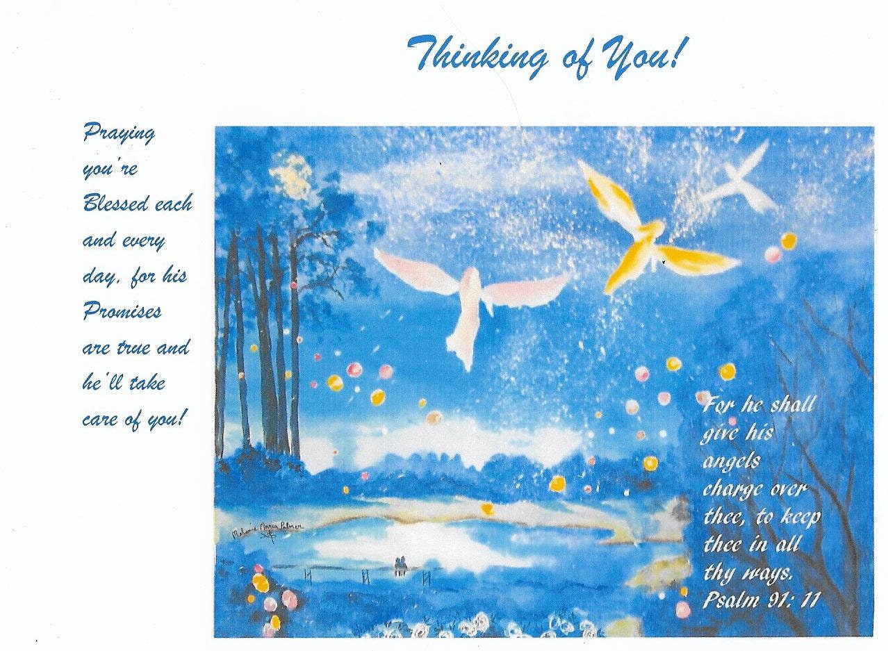 Angels Thinking of You Flat Christian Greeting Card Etsy