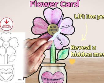 Mother’s Day Flower Card Craft for Kids, Printable Flower with Hidden Message, Preschool Activity, DIY Gift for Mom