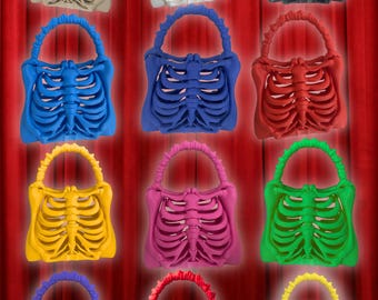 Skeleton Ribcage Purse | Gothic Bone Handbag | Halloween Skeleton Bag | Alternative Fashion Purse | Available in 12 Colors & 3 Sizes