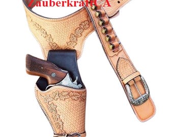 Western Cowboy Vintage Gürtel Ammo Loops Lederhalfter .22 .357 .38 .44 .45