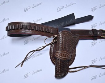 Handgefertigtes Western-Revolverhalfter aus Leder mit Gürtel – 4" bis 6,5" Läufe – Kal. .22, .38/.357, .44/.45 – Cowboy-Stil