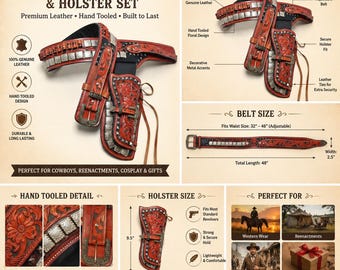 Handgefertigter Revolver & Patronengürtel aus Rindsleder - Western Cowboy Sass Rigs