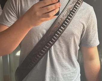 Verstellbarer Patronengurt aus Leder, Messingschnalle, individuelles Kaliber und 50BMG