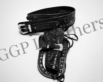 Handgefertigter Revolver & Patronengürtel aus Rindsleder - Western Cowboy Sass Rigs