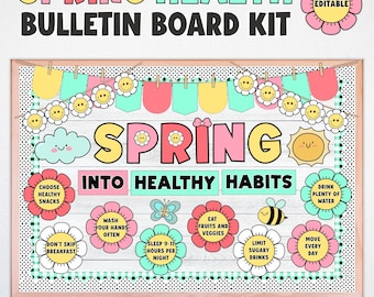 Tablón de anuncios de salud de primavera, decoración para la enfermería escolar, hábitos saludables para niños (descarga digital)