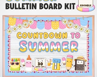 Tablero de anuncios con cuenta regresiva para el verano, decoración de fin de año escolar y para la puerta del aula (imprimible)