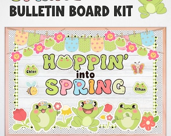 Kit de tablón de anuncios de primavera, decoración para el aula de marzo o abril, temática de ranas (descarga digital)