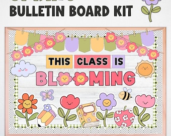 Kit de tablón de anuncios de primavera, decoración para el aula de marzo o abril, temática floral (descarga digital)