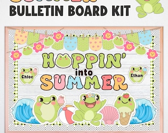 Kit de decoración para tablón de anuncios de verano, decoración para la puerta del aula (mayo o junio), temática de ranas (descarga digital)