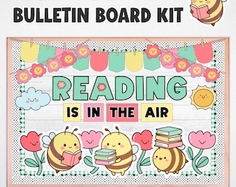 Tablón de anuncios de lectura de primavera, decoración imprimible para biblioteca o aula (descarga digital)