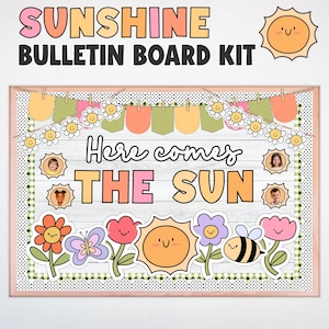 Kit para tablón de anuncios Sunshine, ¡Aquí viene el sol!, Decoración para el aula de mayo o junio, Cuenta atrás para el verano