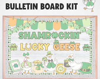 Kit de tablón de anuncios del Día de San Patricio, decoración para la puerta del aula de marzo, Silly Goose (descarga digital)