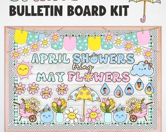 Kit para tablón de anuncios de primavera, Las lluvias de abril traen las flores de mayo, Decoración para la puerta del aula (Descarga digital)