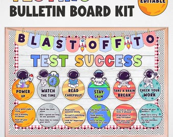 Kit de tablón de anuncios para exámenes, preparación para exámenes, carteles con estrategias para realizar exámenes, temática espacial (descarga digital)