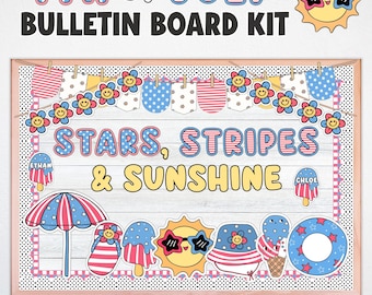 Kit para tablón de anuncios del 4 de julio, temática veraniega, decoración patriótica para el aula (descarga digital)