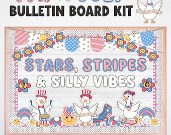 Kit para tablón de anuncios del 4 de julio, decoración patriótica para el aula, Día de la Independencia, Silly Goose