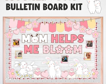 Kit para tablón de anuncios del Día de la Madre, decoración para el aula de mayo, temática de conejitos (descarga digital)