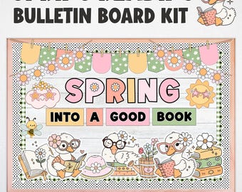 Tablón de anuncios de lectura de primavera, decoración para biblioteca o aula, Silly Goose (descarga digital)