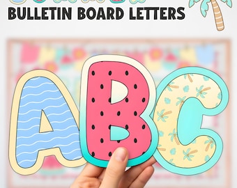 Letras para tablón de anuncios de verano, decoración imprimible para el aula, temática tropical (descarga digital)