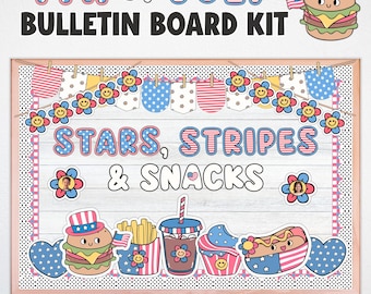 Kit para tablón de anuncios del 4 de julio, decoración patriótica para la puerta del aula, aperitivos con estrellas y rayas (imprimible)