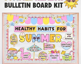 Tablero de anuncios de salud de verano, decoración para la enfermería escolar, hábitos saludables para niños (descarga digital)