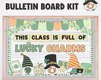 Kit de tablón de anuncios del Día de San Patricio, decoración para la puerta del aula de marzo, temática de gnomos (descarga digital)