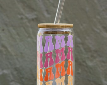 Colorful MAMA drinking glass with bamboo lid and straw | Gift for Mom | Mother's Day | Mother's Day present