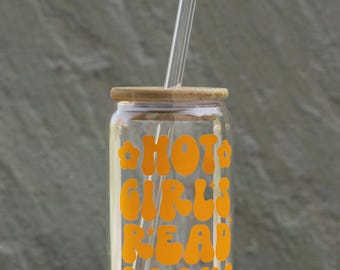 Drinking glass - hot girls read books - with bamboo lid and straw | Bookgirl Tumblr | Bookgirl | Gift for bookworms
