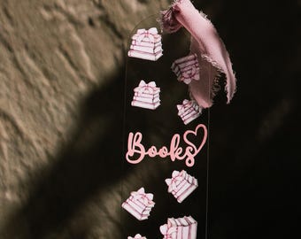 Acrylic bookmark - pink books | Gift for bookworms