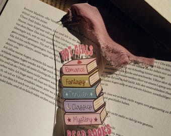 Acrylic bookmark "Bookgirl" - hot girls read books with soft chiffon bow
