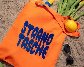 Fabric bag - BEACH BAG - orange with blue flock print | Summer bag | Shopping bag | Colorful fabric bag