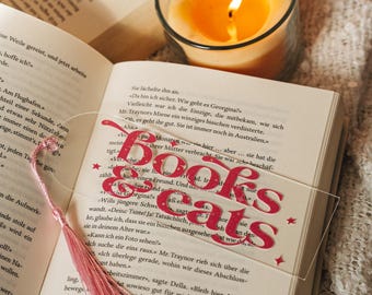 Books & Cats Bookmark with Tassel - Acrylic bookmark for cat moms with holographic tassel