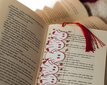 Acrylic bookmark with ghosts and stars - bookmark with ghosts and tassel
