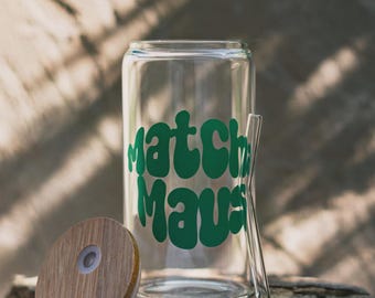 Matcha Mouse Drinking Glass with Bamboo Lid and Straw | Matcha Glass | Matcha Mouse Gift