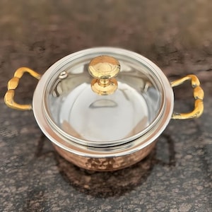 Handgjord hamrad koppargryta – Stålkokkärl med glaslock