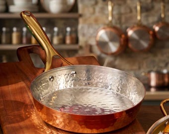 Padella in rame con manico in ottone isolato, antiaderente, compatibile con la ghisa, idea regalo per la cucina, pentolame resistente.