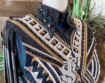 Handmade Crystal Bolero & Shirt: Embellished Horsemanship Apparel Showmanship Bolero Shirt S-B-6