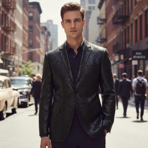 Handcrafted Men’s Black Python Leather Blazer – Exotic Snakeskin Slim-Fit Luxury Statement Jacket