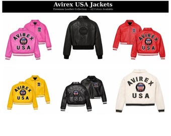 Avirex USA Leather Aviator Varsity Jacket, Streetwear Pilot Style