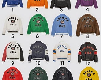 Avirex USA Leather Varsity Bomber Jacket, Streetwear Urban American Style, Vintage Aviator Jacket