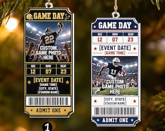 Personalized Football Ticket Ornament, Custom Game Day Photo Christmas Ornament, Football Fan Gift, Game Day Keepsake, Sports Memory Gift